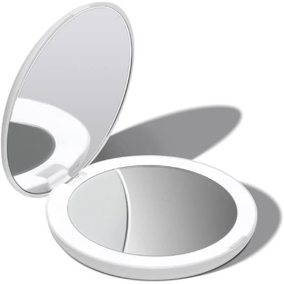LED Lighted Travel Makeup Mirror, 1x/10x Magnification - Daylight LED, Compact - Picture 1 of 7